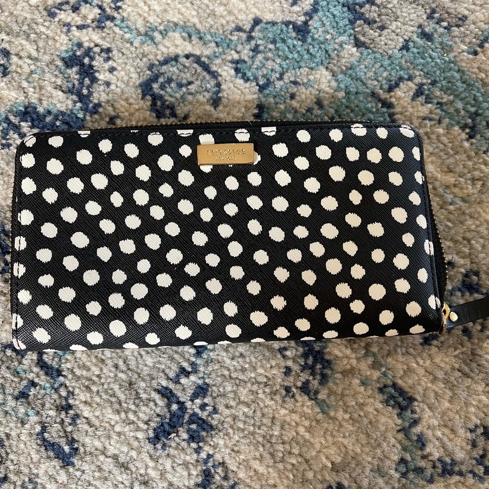 Kate Spade Black and white polka dot zip around continental wallet